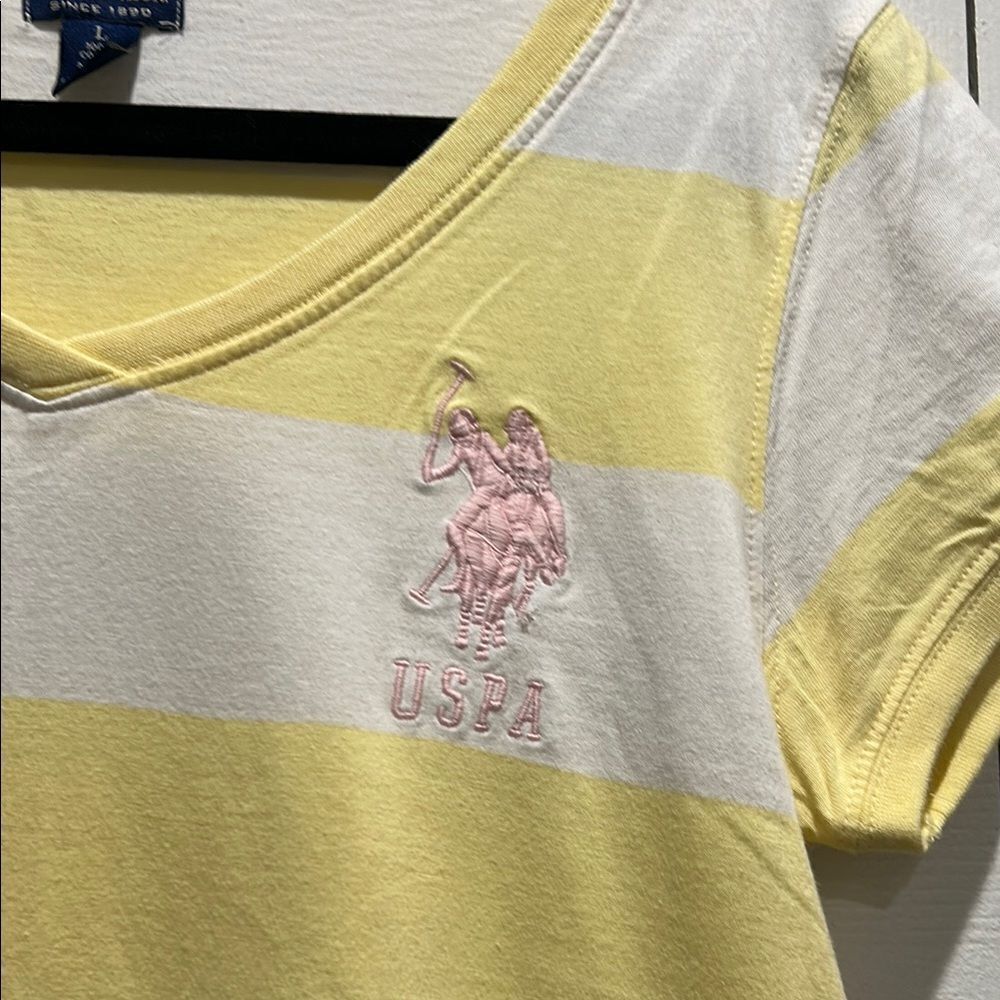 US Polo Assn Yellow and White Striped T-Shirt, Size Large - Picture 3 of 6